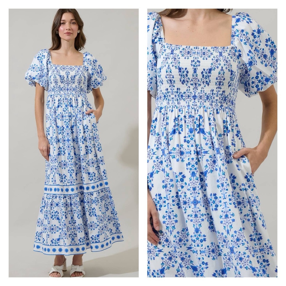 Vera Floral Smocked Waist Maxi Dress by Sugarlips